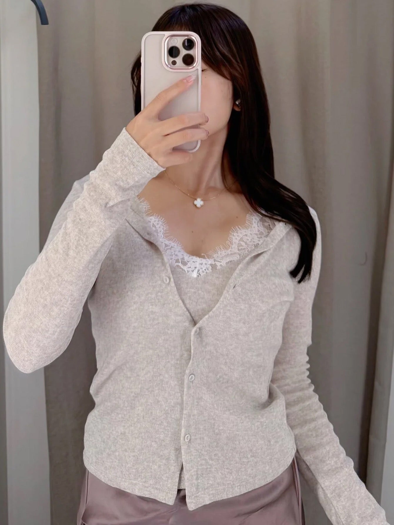 ARIA | Lace-Trim Layered Cardigan