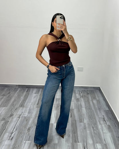 ARIA | Mocha Halter Top